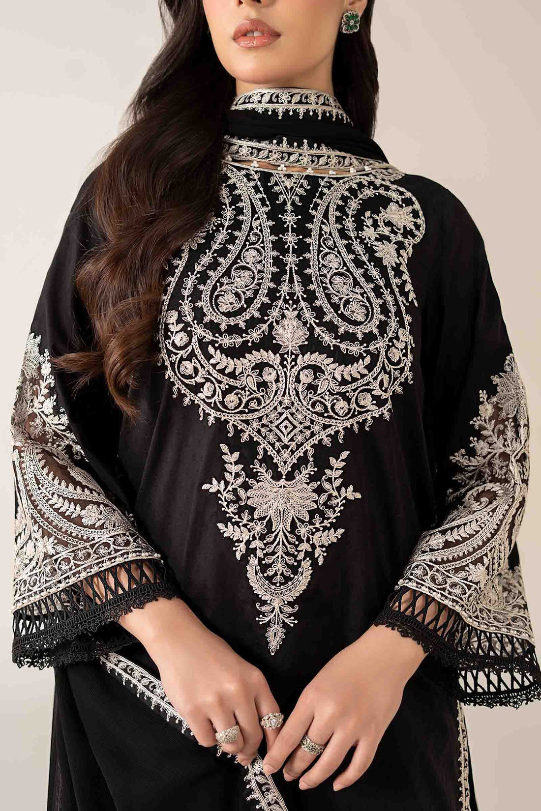 MARIA B 3PIECE EMBROIDERED LAWN DRESS WITH DIGITAL PRINT DUPATTA (BLACK)
