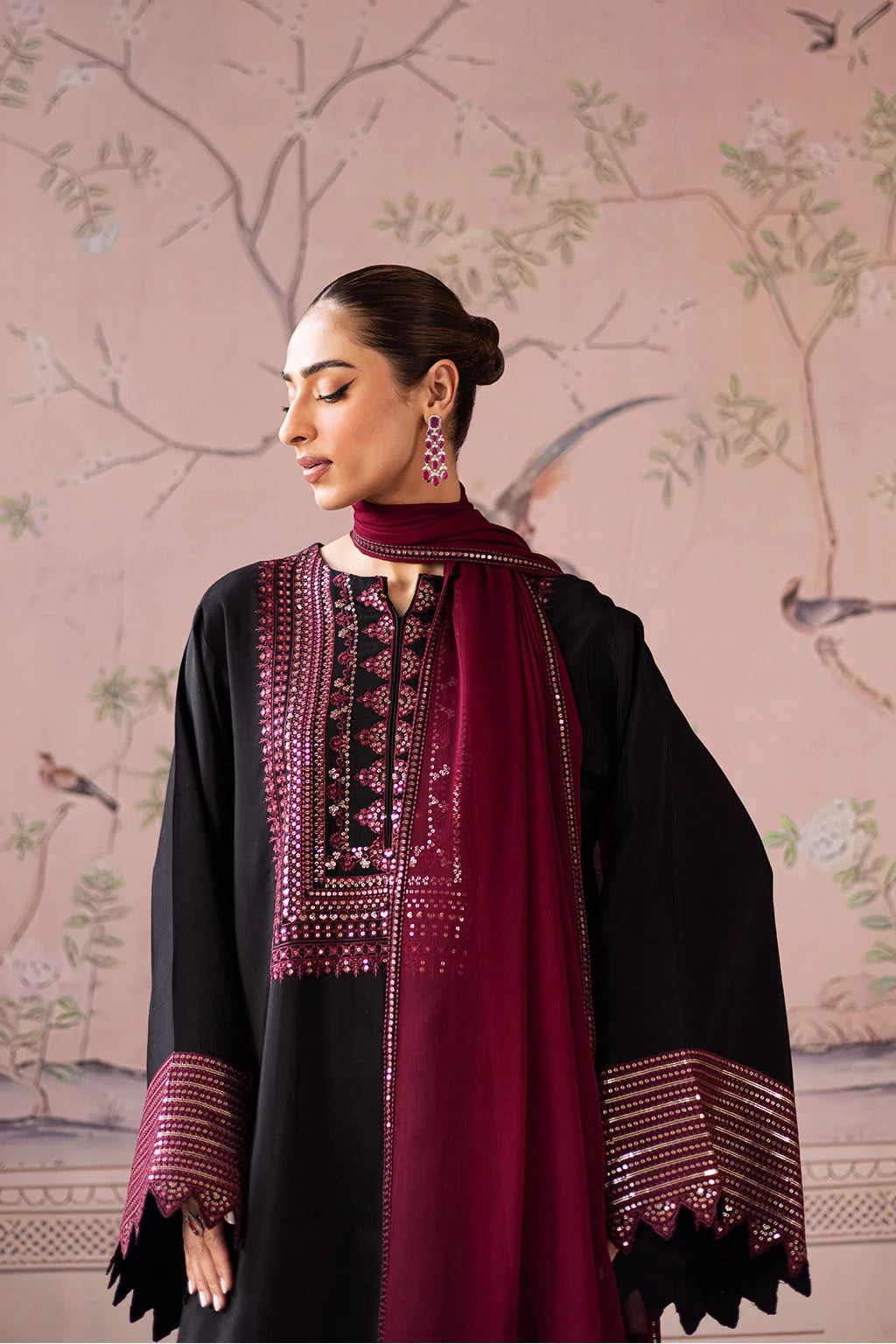 Charizma|3Piece Embroidered Suit With Ready To Wear Shawl