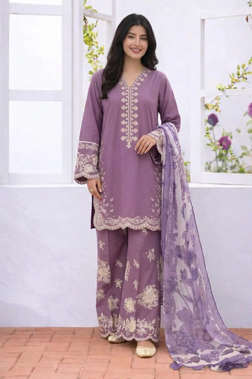 Lilac Luxe 3-Piece Embroidered Suit – Elegant Casual & Formal Wear ⭐