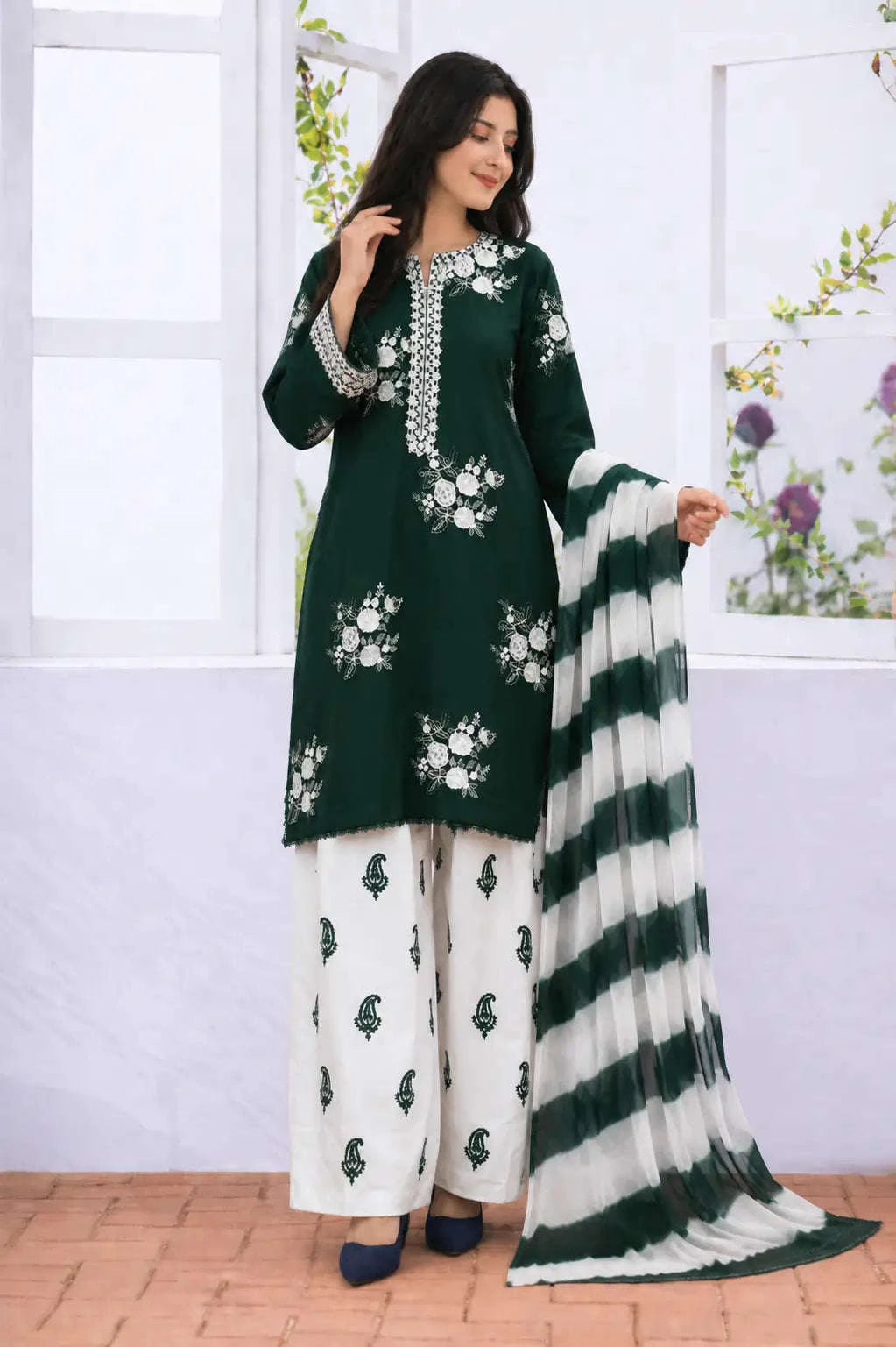 ZARASHAHJAHAN Luxury 3 Piece Embroidered Lawn Suit | Casual & Festive Wear | Dark Green Zehra Studio