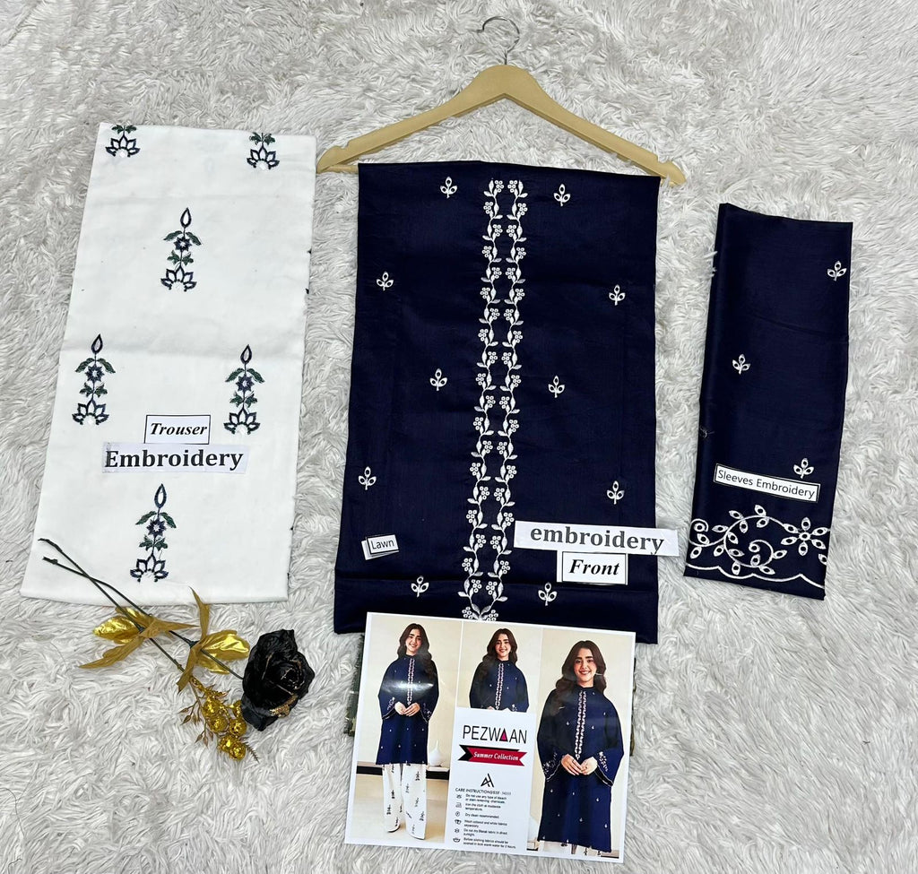 NOIR GULZAR EMBROIDERED SUIT(DARK BLUE)