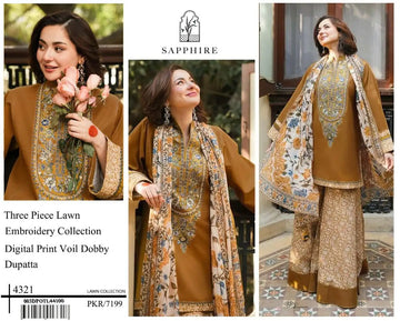 SAPPHIRE LAWN3PC WITH DIGITAL PRINT VOIL DOBBY DUBATTA UNSTITCHED (CAREMAL)