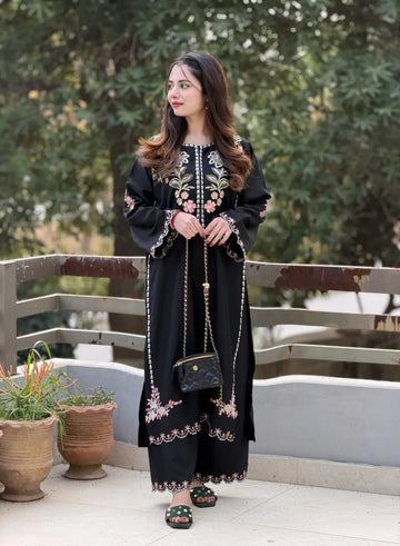 Umza Jet Black 2 Piece Embroidered Luxury Suit