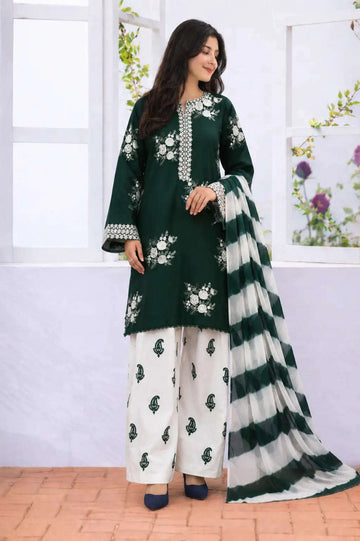 ZARASHAHJAHAN Luxury 3 Piece Embroidered Lawn Suit | Casual & Festive Wear | Dark Green Zehra Studio