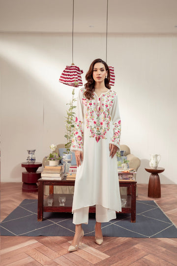 ZELBURY 2 PIECE EMBROIDERED DRESS SNOW WHITE
