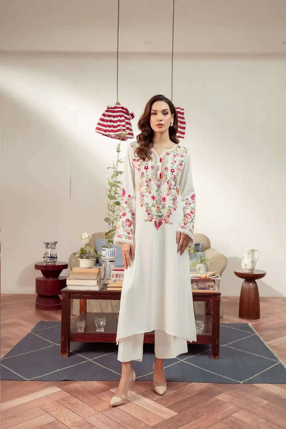 ZELBURY Luxury Snow White Embroidered 2 Piece Women's Dress Zehra Studio