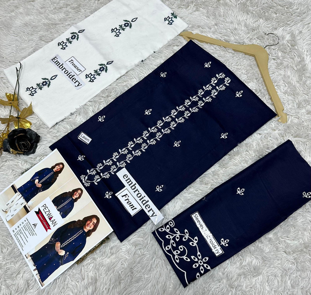 NOIR GULZAR EMBROIDERED SUIT(DARK BLUE)