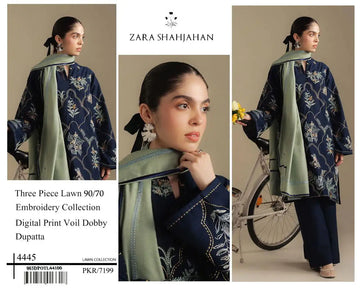 Zara Shahjahan 3 PIECE LAWN UNSTITCHED (Dark Blue)