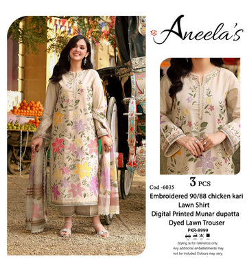 ANEELA'S 3PCS EMBROIDERY SUIT UNSTITCHED
