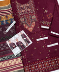SAPPHIRE Airjet LAWN 9070WITH DIGITAL PRINT VOIL DOBBY DUPATTA (Dark Mehroon) Zehra Studio