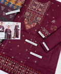 SAPPHIRE Airjet LAWN 9070WITH DIGITAL PRINT VOIL DOBBY DUPATTA (Dark Mehroon) Zehra Studio