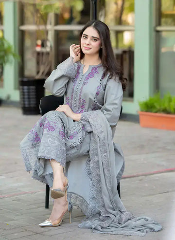 MUSHQ 3PCS LUXURY CHIKENKARI EMBROIDERED DRESS