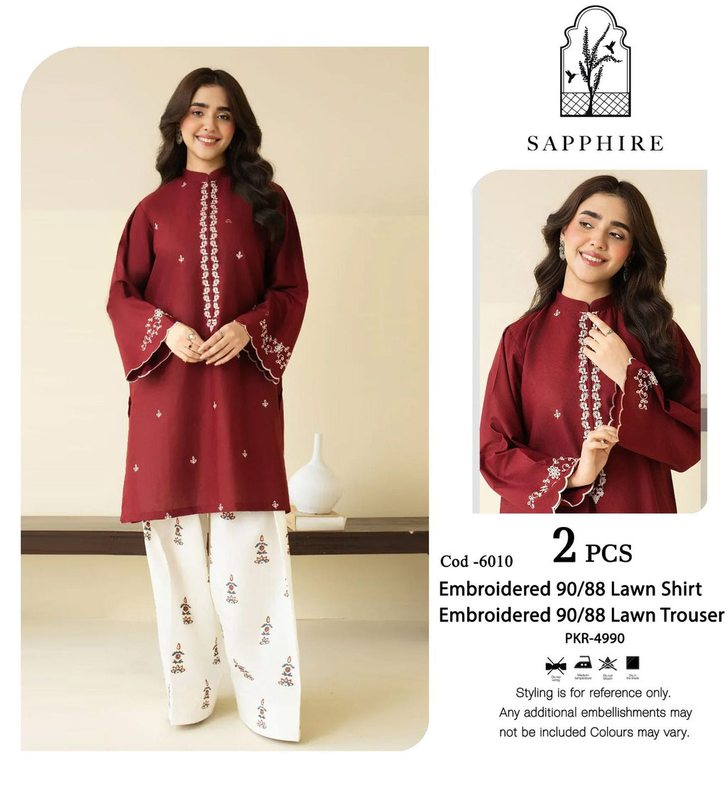 NOIR GULZAR EMBROIDERED SUIT(DARK MEHROON)