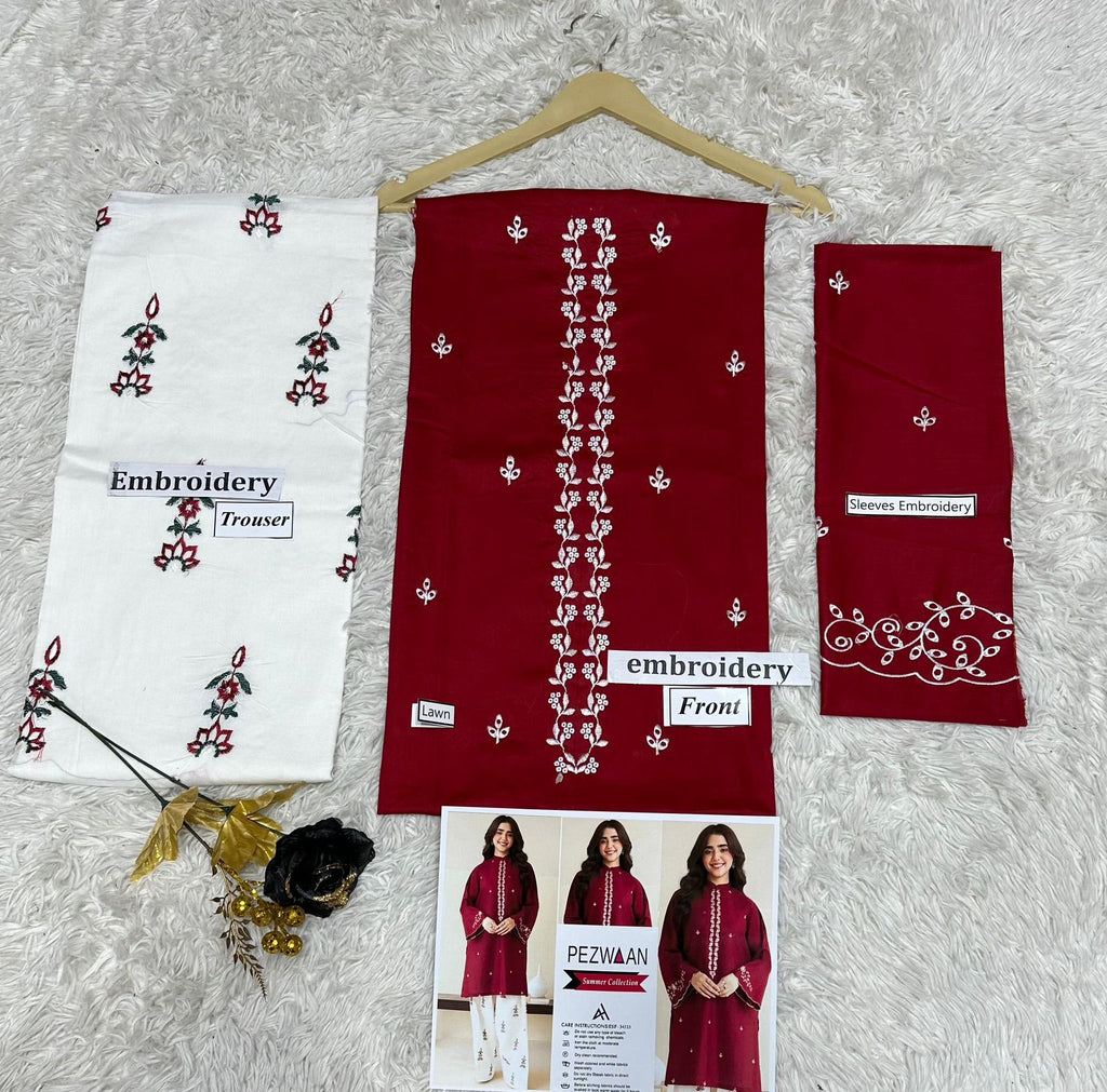 NOIR GULZAR EMBROIDERED SUIT(DARK MEHROON)